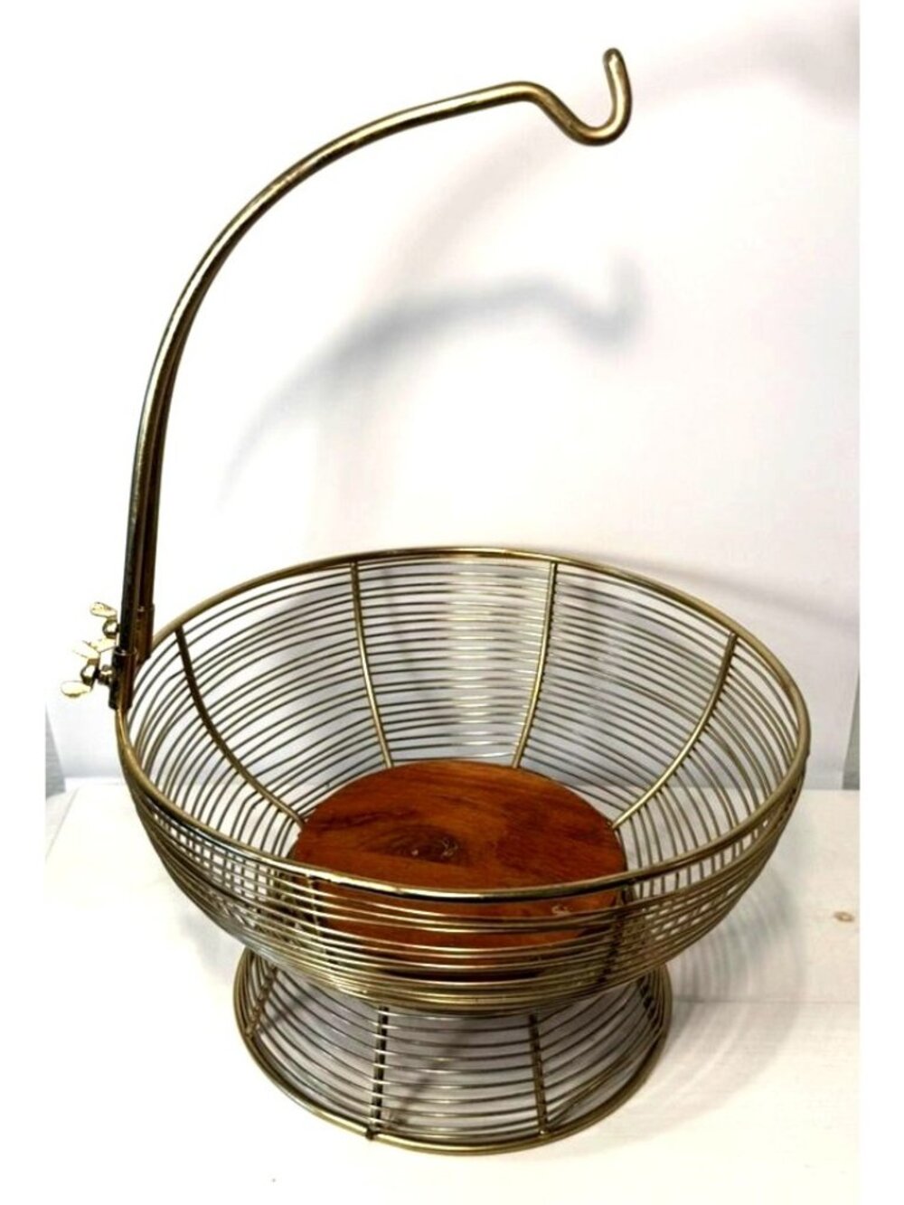 Wire Fruit Basket Banana Golden Hanging Wooden Bottom Crate & Barrel